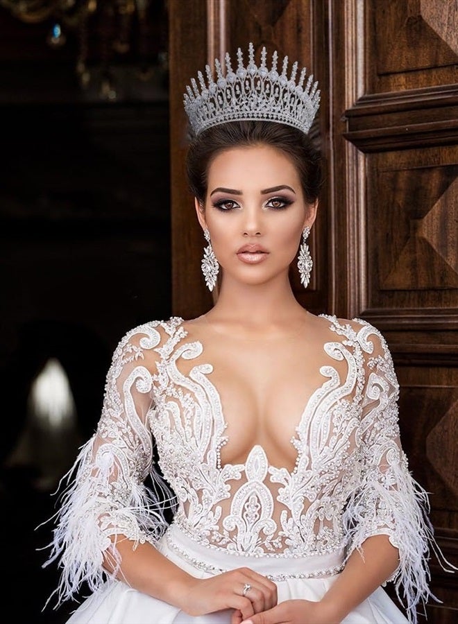 Aoligrace Luxury Tall Wedding Crowns for Bride 5A Cubic Zirconia Arabic Dubai Sweet 16 Tiara Crystal Birthday Party Headpiece - Image 2