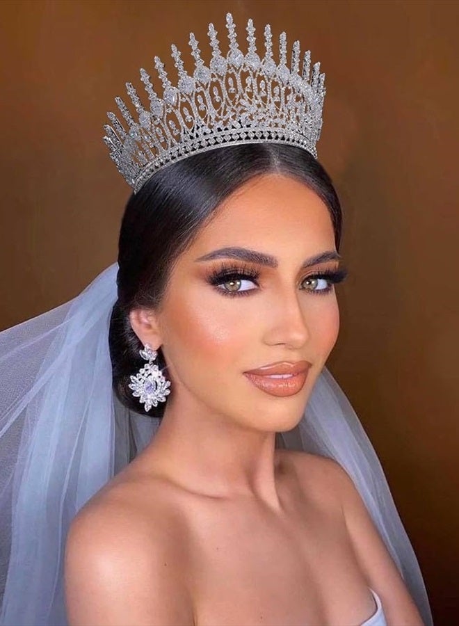 Aoligrace Luxury Tall Wedding Crowns for Bride 5A Cubic Zirconia Arabic Dubai Sweet 16 Tiara Crystal Birthday Party Headpiece - Image 3