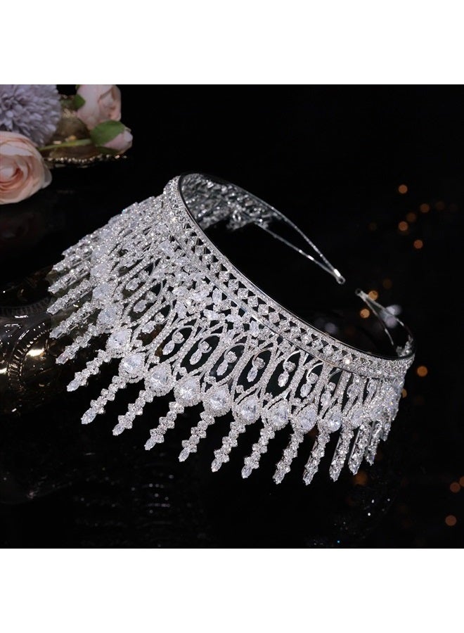 Aoligrace Luxury Tall Wedding Crowns for Bride 5A Cubic Zirconia Arabic Dubai Sweet 16 Tiara Crystal Birthday Party Headpiece - Image 5