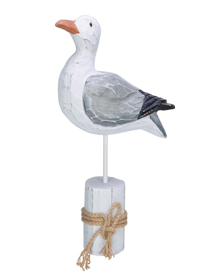 Beachcombers Seagull White Piling Figure Figurine with Rope Coastal Nautical Table Room Home Decor Decoration 10.25" X 10.50" Gray - Image 1