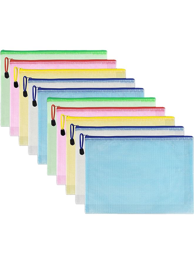 erorex 10Pcs Pvc Mesh Zipper Pouch Bags Waterproof Zipper Bags Letter Size A4 Size For School Office Home Cosmetics Storage  - Image 1
