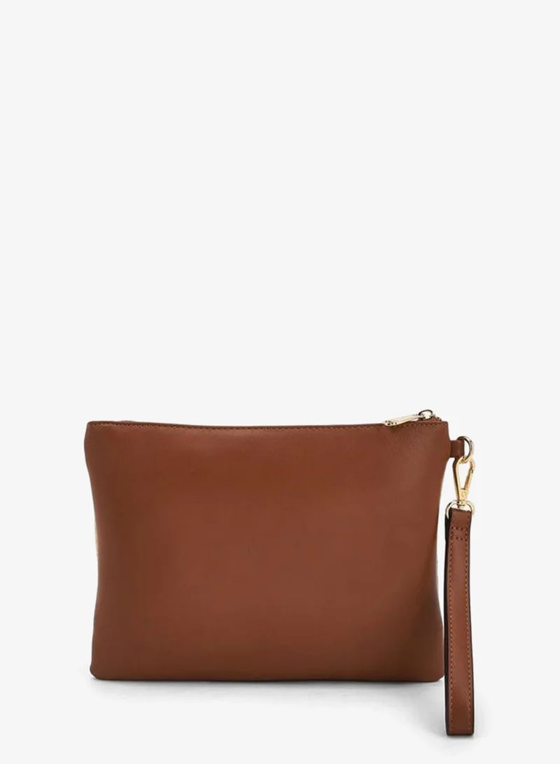 Paprika TAN Textured Clutch With Detachable Wristlet Strap for Women | Best Price UAE