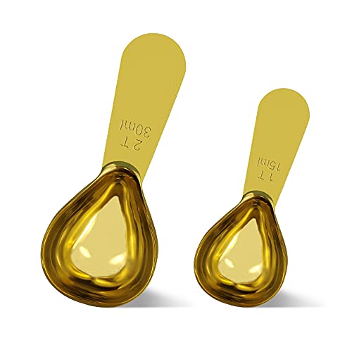 Philbinden 2 Pieces Stainless Steel Coffee Scoops Set(1 Tbsp,2 Tbsp) Durable Coffee Spoons with Ergonomic Handle Measuring Tablespoon for Canisters Tea Sugar Ground Coffee Whole Bean Milk Powder Flour (Golden) - Image 1