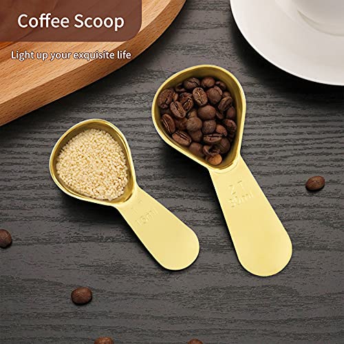 Philbinden 2 Pieces Stainless Steel Coffee Scoops Set(1 Tbsp,2 Tbsp) Durable Coffee Spoons with Ergonomic Handle Measuring Tablespoon for Canisters Tea Sugar Ground Coffee Whole Bean Milk Powder Flour (Golden) - Image 4