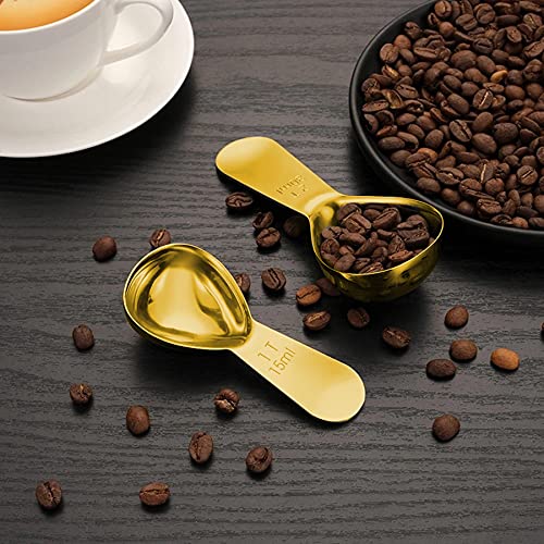 Philbinden 2 Pieces Stainless Steel Coffee Scoops Set(1 Tbsp,2 Tbsp) Durable Coffee Spoons with Ergonomic Handle Measuring Tablespoon for Canisters Tea Sugar Ground Coffee Whole Bean Milk Powder Flour (Golden) - Image 5