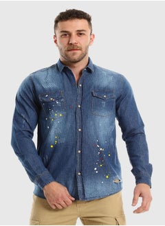 Long Sleeves Snap Buttons Denim Shirt - Light Blue
