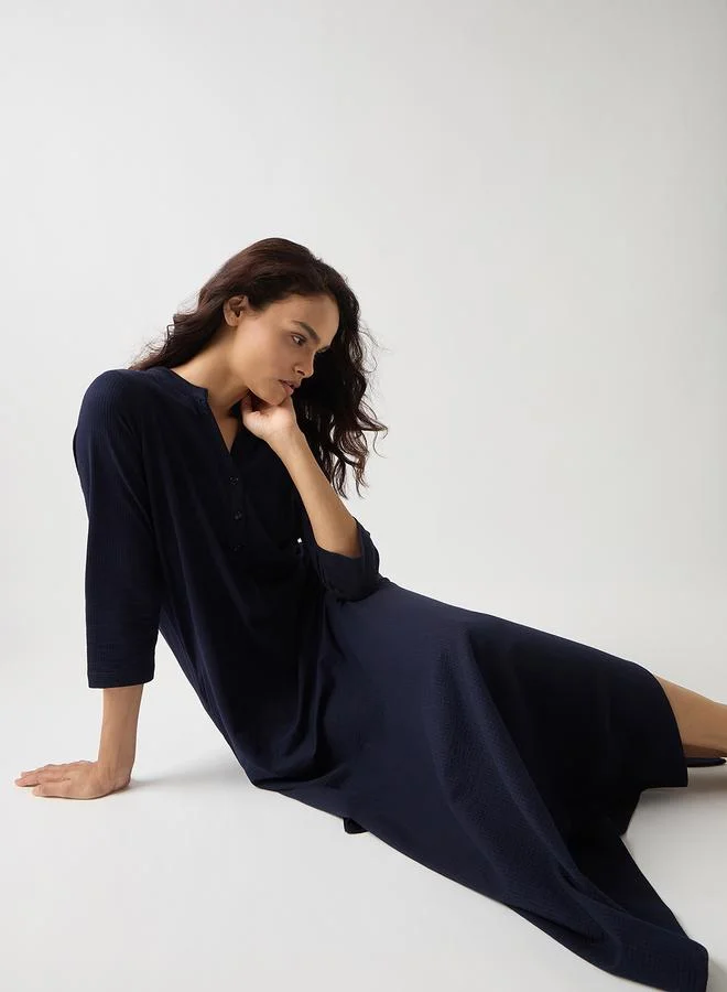 Femmella navy blue Navy Blue Cotton Knit Maxi Dress with 3/4 Sleeves for Women | Best Price UAE