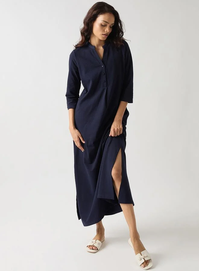 Femmella navy blue Navy Blue Cotton Knit Maxi Dress with 3/4 Sleeves for Women | Best Price UAE