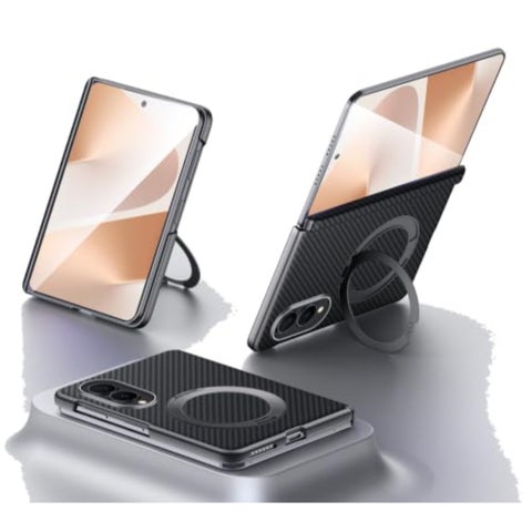 Magnetic Case for Samsung Galaxy Z Fold 8: Carbon Fiber Texture, Black, Hinge Protection + 360 Rotatable Ring Stand + Rugged Shockproof Protection