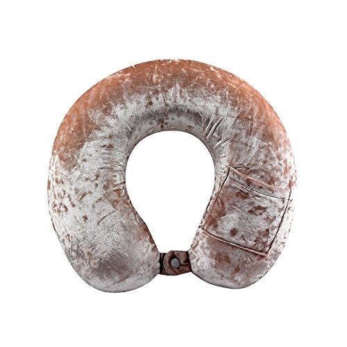 Cloudz Crushed Velvet Memory Foam Neck Pillow with Sleep Mask - Pink - Image 3