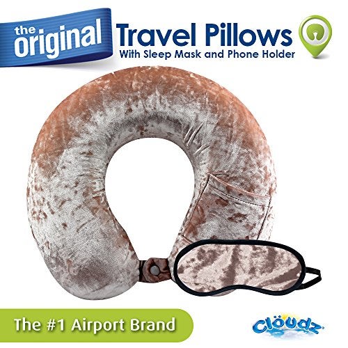 Cloudz Crushed Velvet Memory Foam Neck Pillow with Sleep Mask - Pink - Image 2