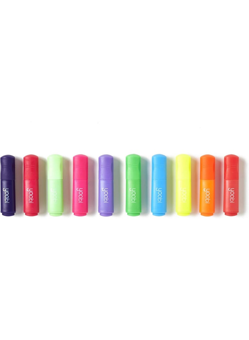 Yoobi Mini Highlighter Set - Set of 10 Cute, Bright Chisel Tip Liquid Highlighters - Red, Pink, Green, Purple, Yellow, and More, Non-Toxic Colored School Supplies Highlighters Set with Case - 10 Pack - Image 2