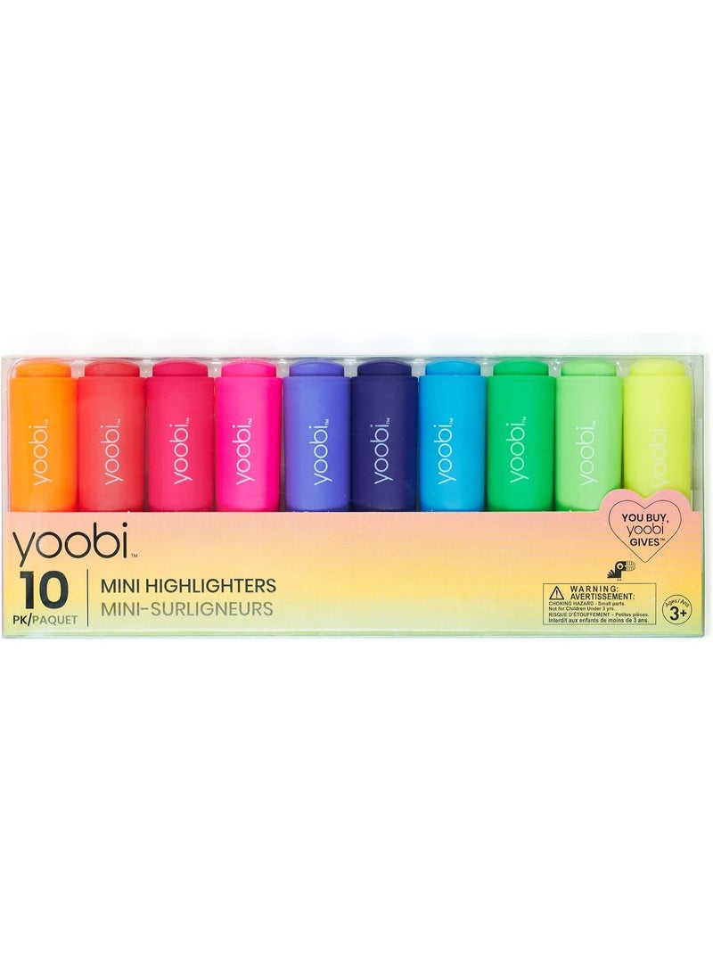 Yoobi Mini Highlighter Set - Set of 10 Cute, Bright Chisel Tip Liquid Highlighters - Red, Pink, Green, Purple, Yellow, and More, Non-Toxic Colored School Supplies Highlighters Set with Case - 10 Pack - Image 1