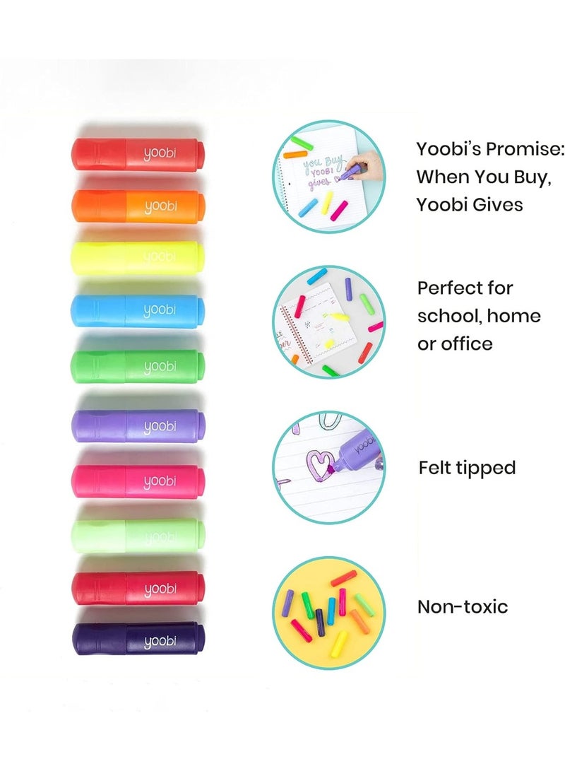 Yoobi Mini Highlighter Set - Set of 10 Cute, Bright Chisel Tip Liquid Highlighters - Red, Pink, Green, Purple, Yellow, and More, Non-Toxic Colored School Supplies Highlighters Set with Case - 10 Pack - Image 4