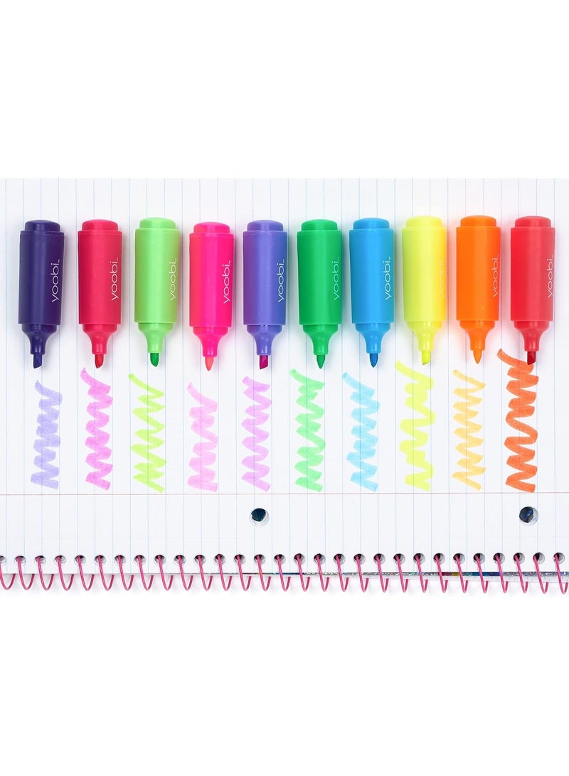 Yoobi Mini Highlighter Set - Set of 10 Cute, Bright Chisel Tip Liquid Highlighters - Red, Pink, Green, Purple, Yellow, and More, Non-Toxic Colored School Supplies Highlighters Set with Case - 10 Pack - Image 3