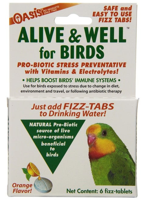 OASIS #80070 Alive and Well, Stress Preventative & Pro-Biotic Tablets for Birds, white, 1 Count (Pack of 1)