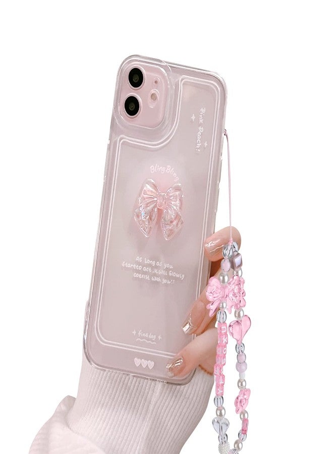 Ownest Compatible with iPhone 11 Case Cute Pink Arc Aesthetic Transparent Slim Design Shockproof TPU Cover Woman Girl Camera Lens Protection Case + Flash Color Crystal Beads Chain - Image 1