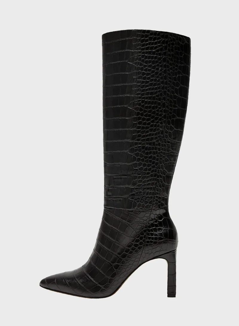 MANGO Music Textured Ankle Mid Heel Boot