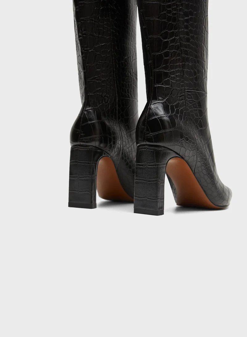 MANGO Music Textured Ankle Mid Heel Boot