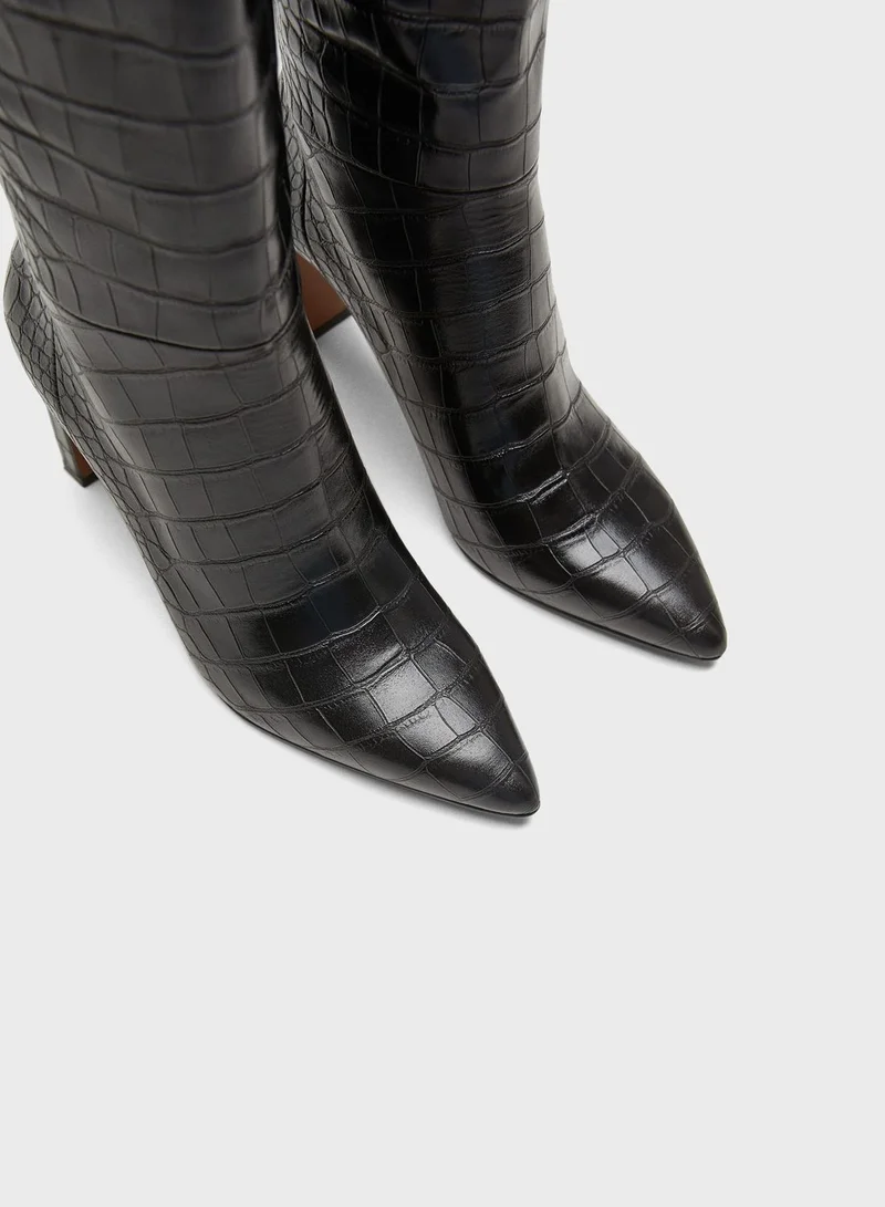 MANGO Music Textured Ankle Mid Heel Boot