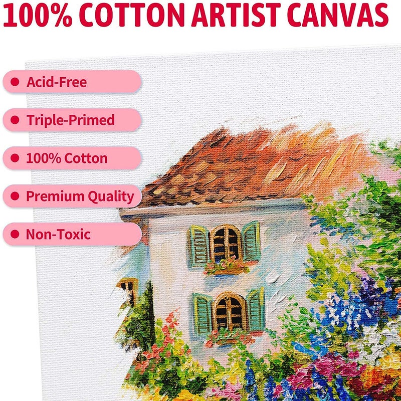 KIRA 12 Pack 8" x 8" Artist Painting Canvas Panels White Blank Stretched Canvas, 100% Cotton Art Panels for Oil, Acrylic & Watercolor Paint (8"x8") - Image 4