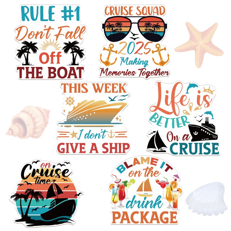 Large Cruise Door Decorations Magnetic  Wxiben 6PCS Sea Navigation Cruise Ship Door Decorations Funny Boat Anchor Tropical Drink Coconut Tree Cruise Door Magnets for Carnival Cabin Refrigerator Decor