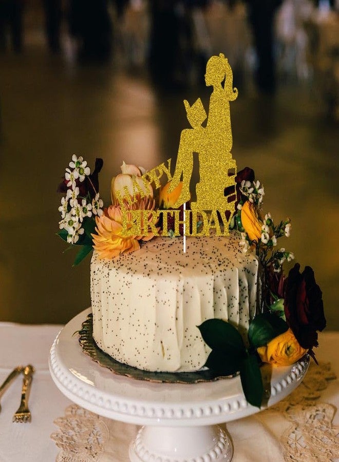 ZLPDS Reading Themed Happy Birthday Cake Toppers for Students Children Kids Book Club Birthday Party Decorations for Book Lovers Gold Glitter - Image 4