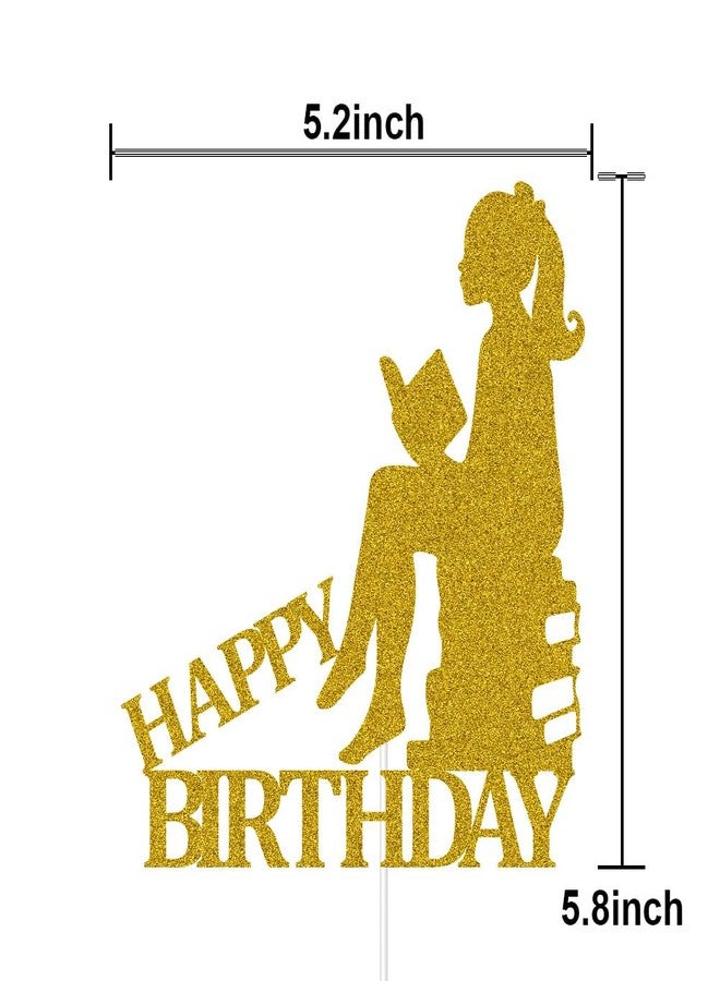 ZLPDS Reading Themed Happy Birthday Cake Toppers for Students Children Kids Book Club Birthday Party Decorations for Book Lovers Gold Glitter - Image 3