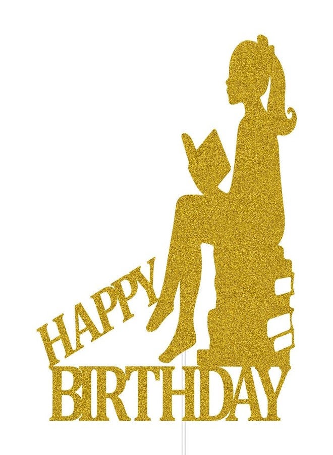 ZLPDS Reading Themed Happy Birthday Cake Toppers for Students Children Kids Book Club Birthday Party Decorations for Book Lovers Gold Glitter - Image 2