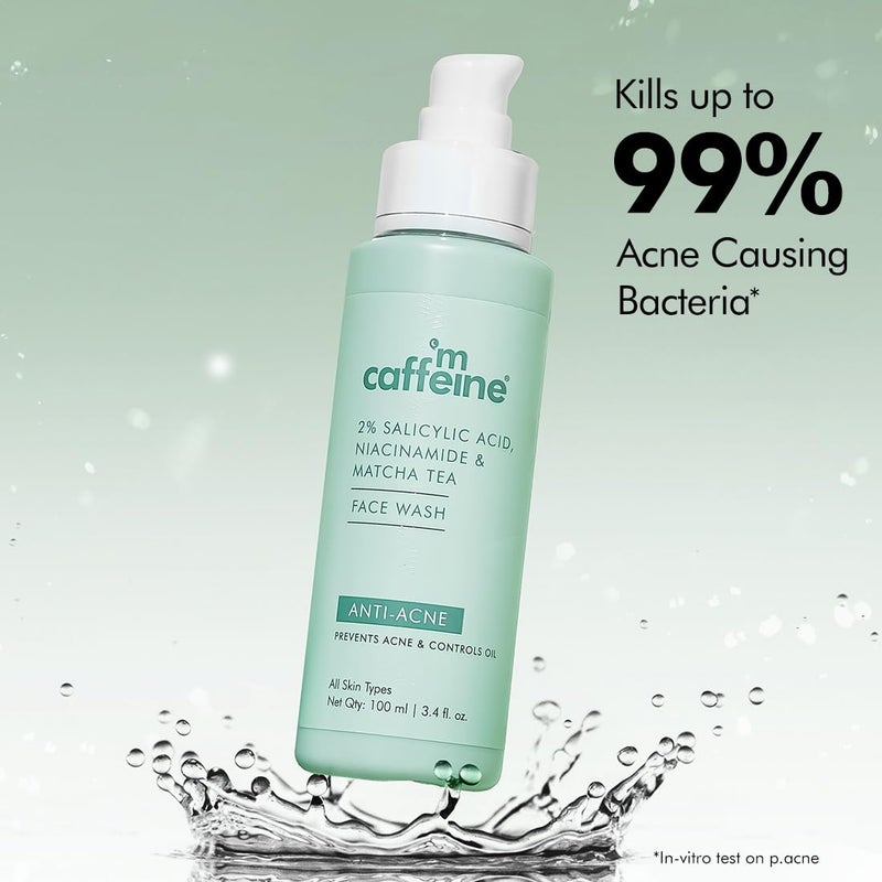 MCaffeine mcaffeine 2 Salicylic Acid Niacinamide Matcha Tea Face WashAnti Acne Cleanser For PimplesSuitable For Acne Prone Oily SkinFights 99 BacteriaSulphate Free Face Wash For Women And Men100 Ml  - Image 2