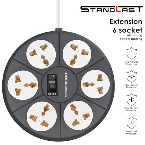 STANDLAST 6-Socket Extension Board | 1.8 Meter Surge Protector & 10A Spike Guard | 240V Heavy Duty Extension Cord | Universal Socket Power Strip for Home,Office,TV, PC & Appliances - Grey - Image 3