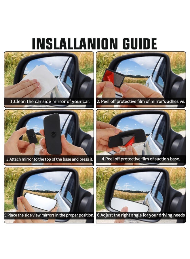 مرآة جانبية محدبة بدون إطار للسيارة، عبوة من قطعتين، مزودة بعصا قابلة للتعديل، توفر رؤية واسعة للنقاط العمياء، مناسبة للسيارات وسيارات الدفع الرباعي والشاحنات، ملحقات مرايا الرؤية الخلفية - Image 4