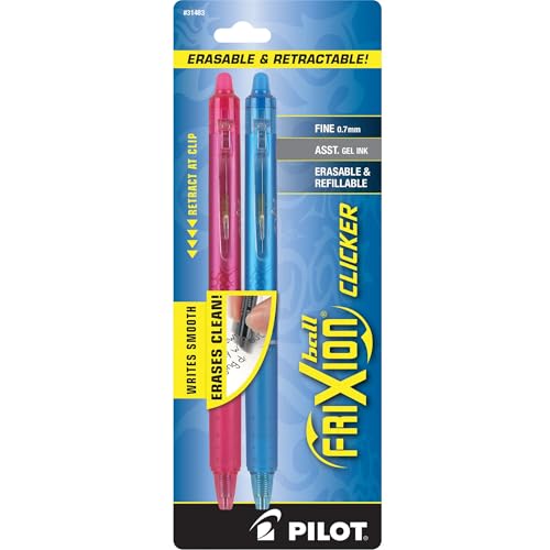 PILOT FriXion Clicker Erasable, Refillable & Retractable Gel Ink Pens, Fine Point, Assorted Color Inks, 2-Pack (31483) - Image 1
