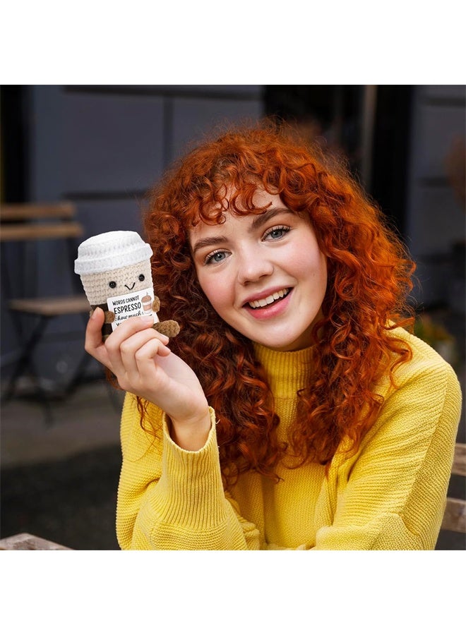 هومستر دمية القهوة الجيب الإيجابية ، الدعم العاطفي المضحك المنسوجة لعبة مع بطاقة إيجابية ، القهوة الصوفية المطاريكة ، هدية التخرج ، تشجيع للأصدقاء - Image 4