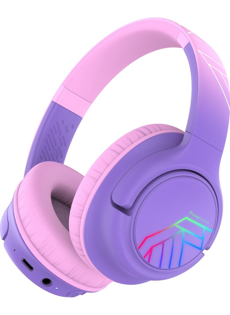 PowerLocus Bobo - Wireless Headphones for Kids - Bluetooth Headphones - 74/85/94dB Volume Limit - LED Lighting - Audio Sharing Function - Purple/Pink - Image 1