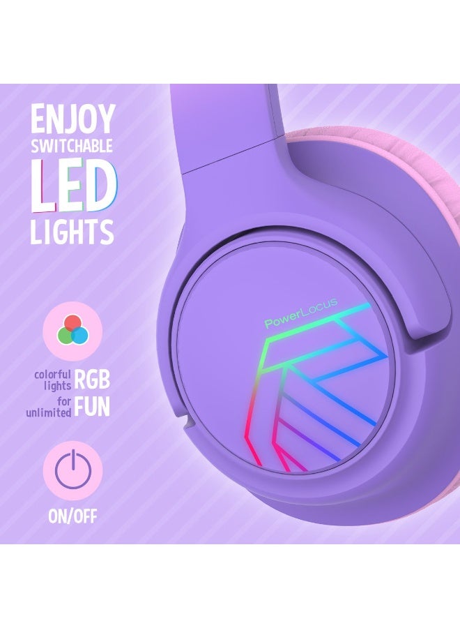 PowerLocus Bobo - Wireless Headphones for Kids - Bluetooth Headphones - 74/85/94dB Volume Limit - LED Lighting - Audio Sharing Function - Purple/Pink - Image 2