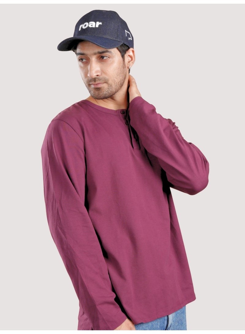 ROAR FOR GOOD Men's Long Sleeve Henley T-Shirt | Casual Cotton Blend Regular Fit 3-Button Neck Tee - Image 3