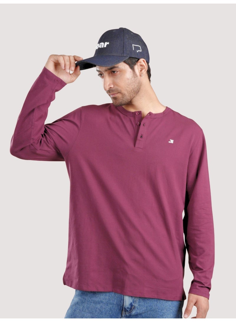 ROAR FOR GOOD Men's Long Sleeve Henley T-Shirt | Casual Cotton Blend Regular Fit 3-Button Neck Tee - Image 1
