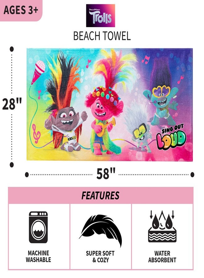 Franco Kids Super Soft Cotton Bath/Pool/Beach Towel, 58 in x 28 in, Trolls World Tour - Image 4