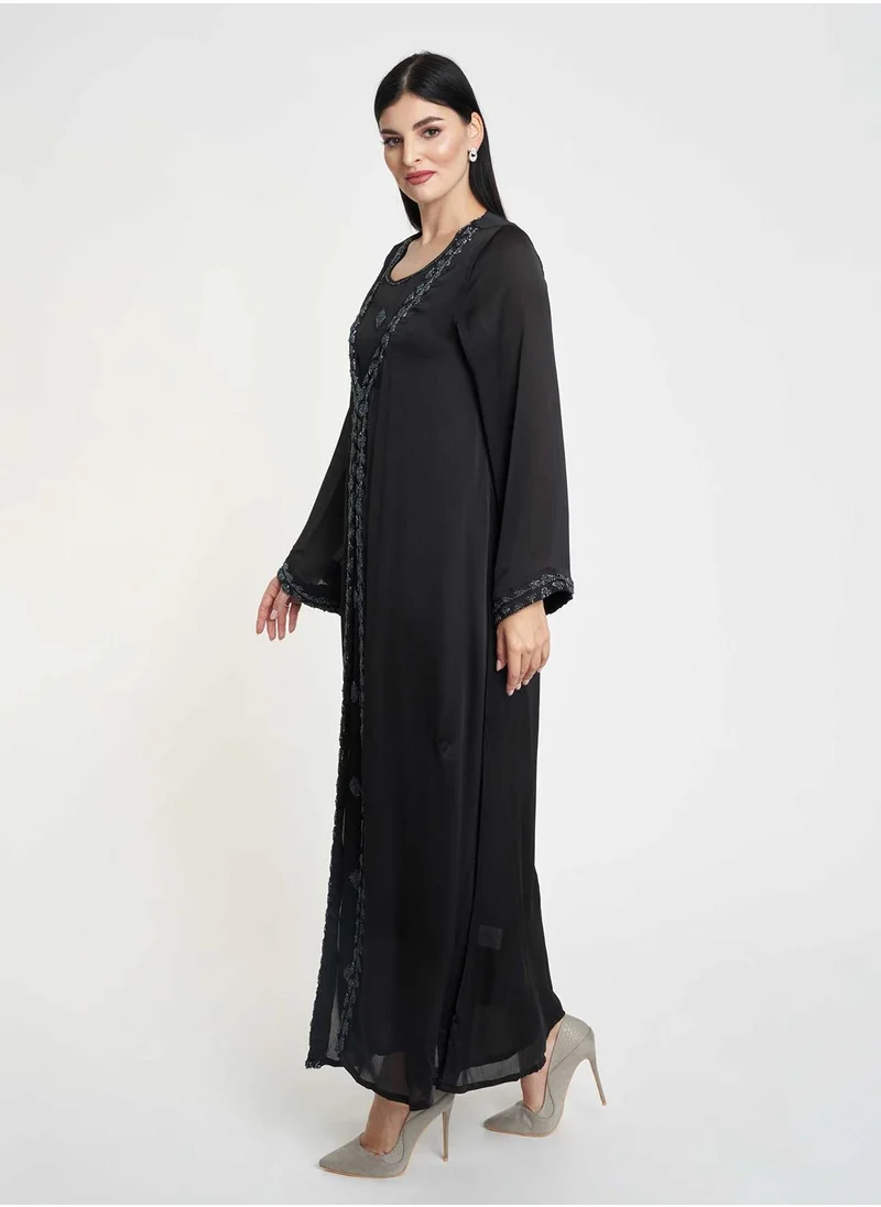 KASHKHA Black Mini Silk Jalabiya with Handwork