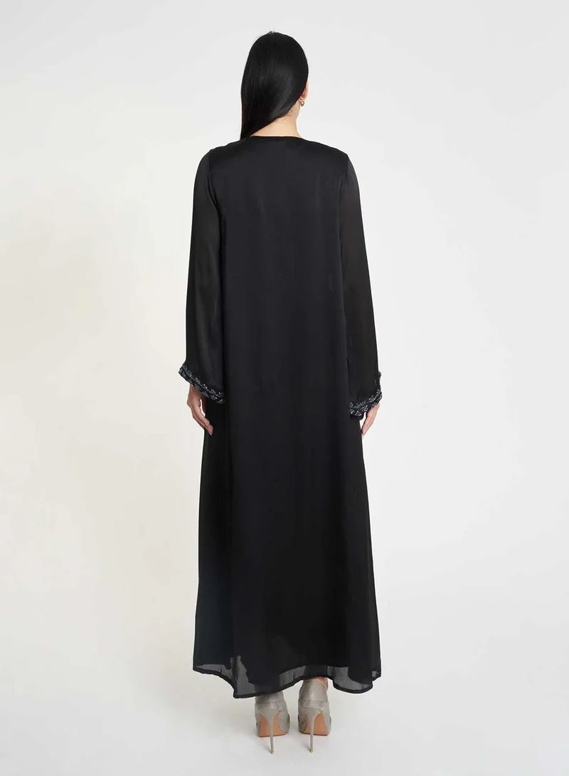 KASHKHA  Black Mini Silk Jalabiya with Handwork for Women | Best Price UAE
