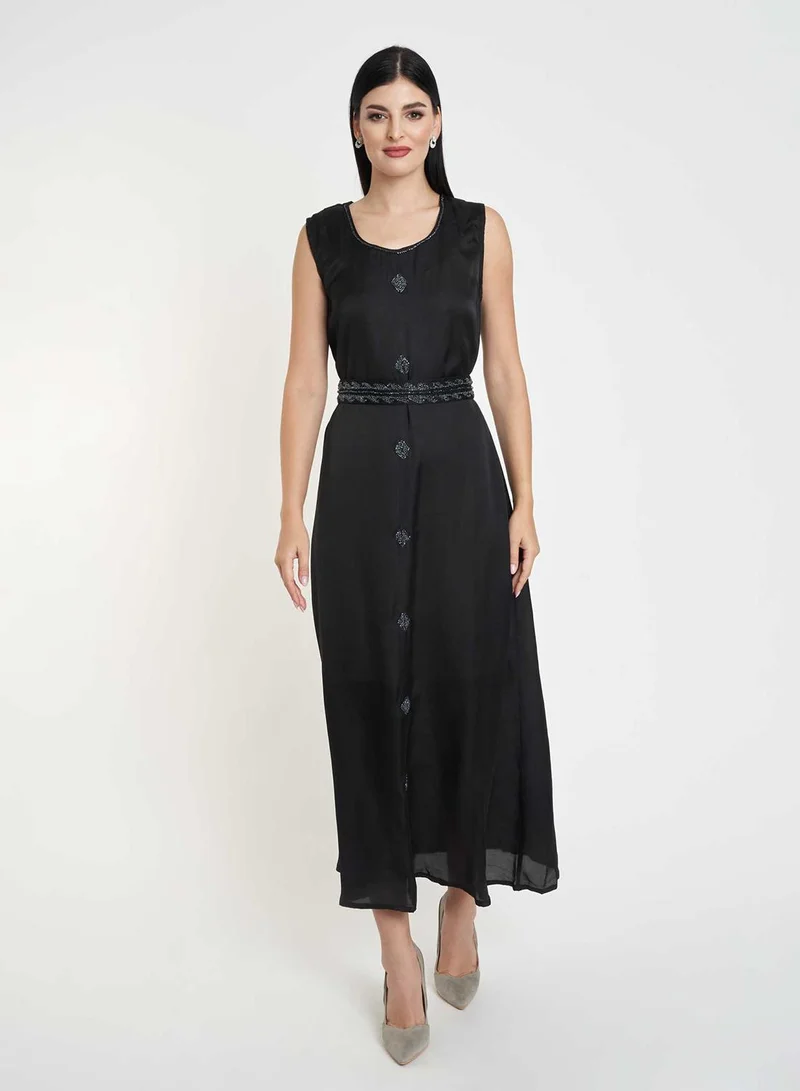 KASHKHA  Black Mini Silk Jalabiya with Handwork for Women | Best Price UAE