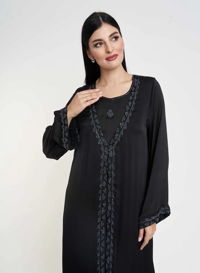 KASHKHA  Black Mini Silk Jalabiya with Handwork for Women | Best Price UAE