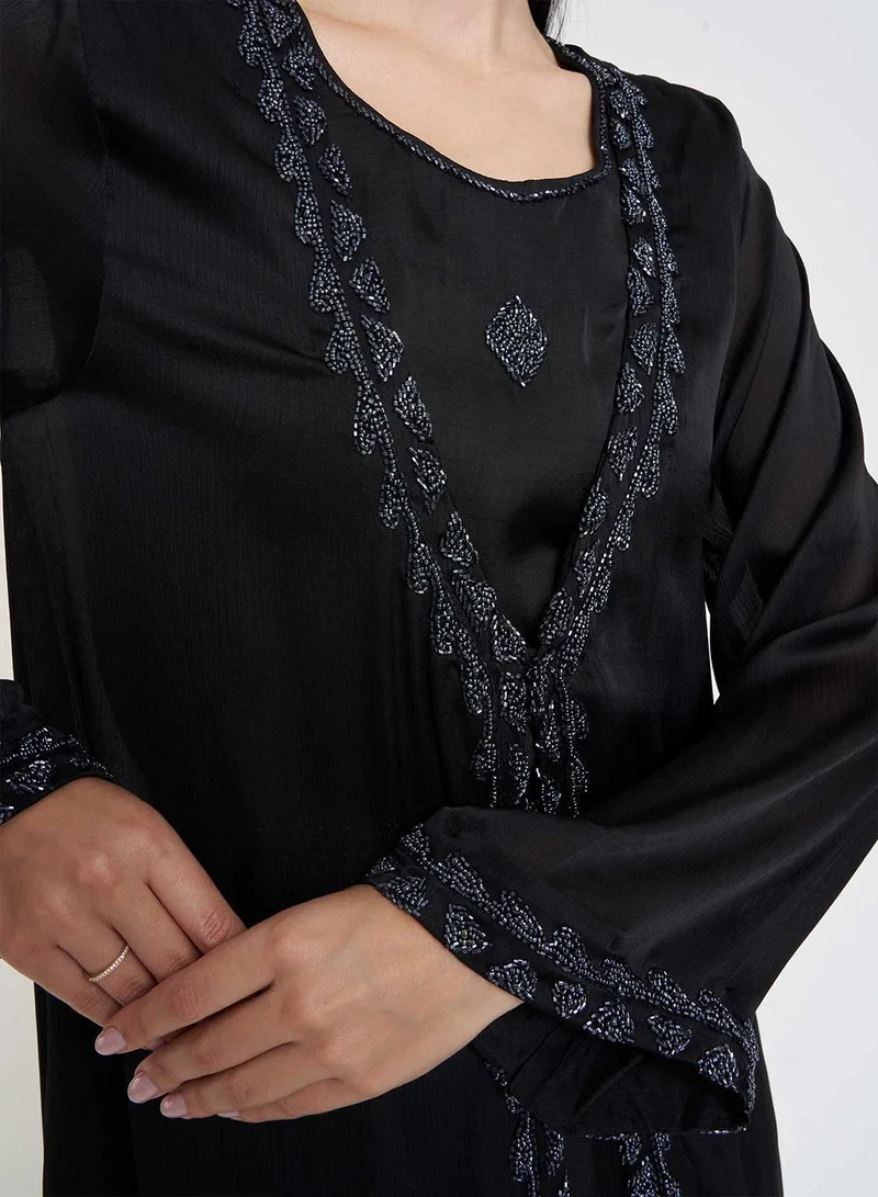 KASHKHA  Black Mini Silk Jalabiya with Handwork for Women | Best Price UAE