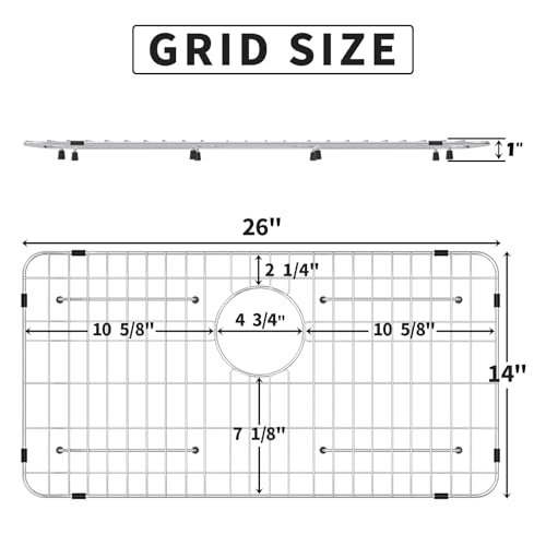 Fritoing Stainless Steel Sink Grid and Protectors for Bottom of Kitchen Sink, 26" x 14" with Rear Drain for Single Sink Bowl, for sink protectors for kitchen sink stainless steel - Image 2