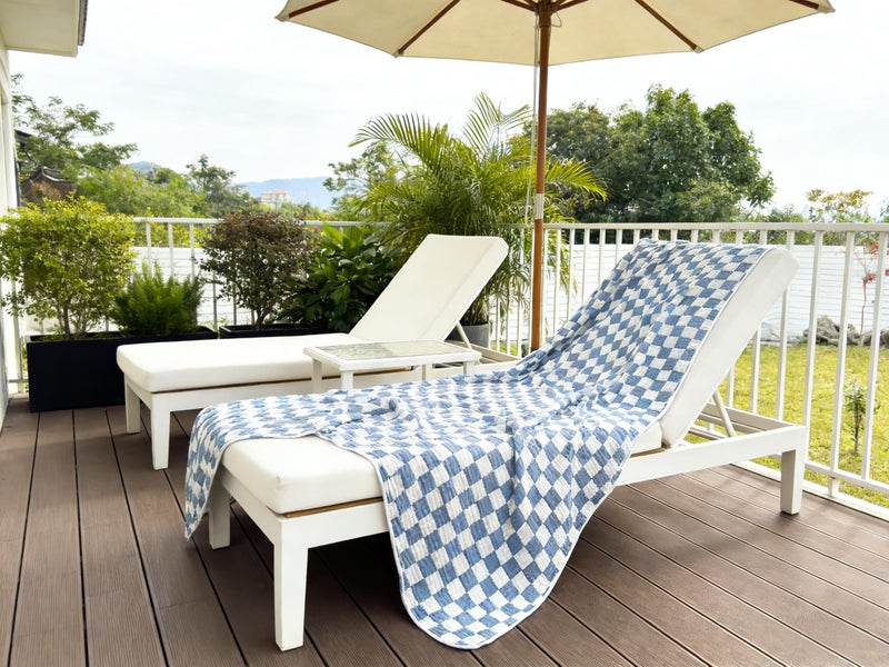 SANACYNA 6-Layer Gauze Muslin Blanket 100% Cotton Blue Checkerboard King Size 90"x104" Cooling Throw Blanket Lightweight Soft and Breathable Cozy Blanket Bed Coverlet Both Sides (Blue Checkerboard, King) - Image 5