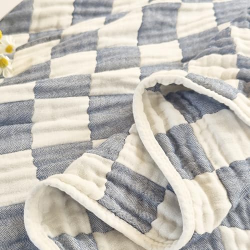 SANACYNA 6-Layer Gauze Muslin Blanket 100% Cotton Blue Checkerboard King Size 90"x104" Cooling Throw Blanket Lightweight Soft and Breathable Cozy Blanket Bed Coverlet Both Sides (Blue Checkerboard, King) - Image 4