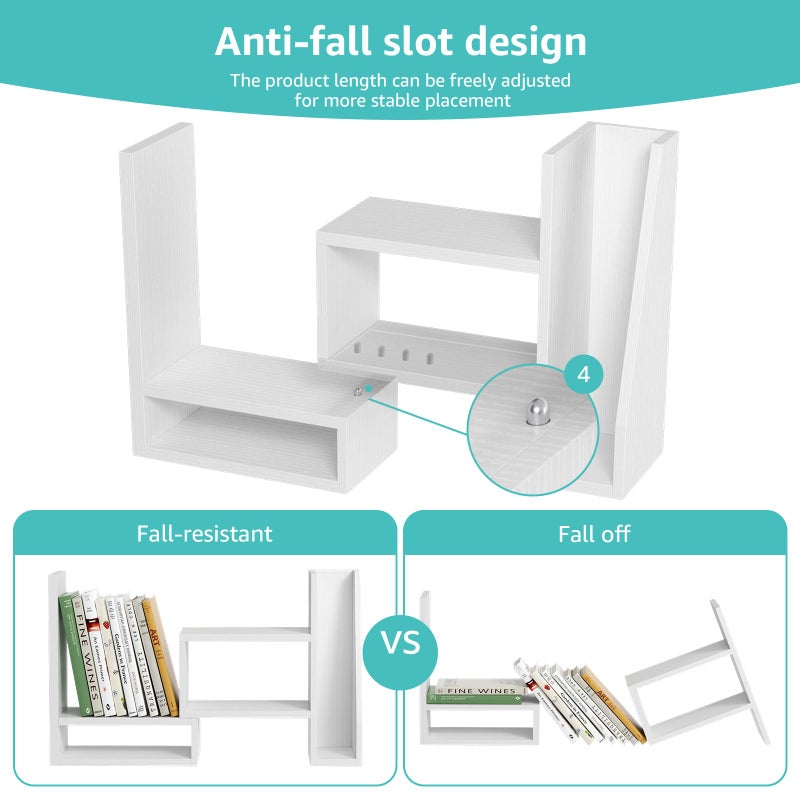 NUTIKAS Desktop File Organizer Desk Organizer Shelf - White Office Organization Shelves for Top of Desk Organizers and Accessories Corner Bookshelf Table Top Shelving Small Hutch Decorations for Women Office - Image 5