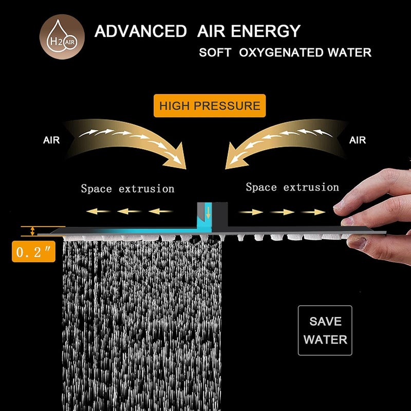 BESy 12 Inch Rain Shower Head, 12" Square Rainfall & High Pressure Stainless Steel Bath Showerhead, 1/16" Ultra Thin, Waterfall Full Body Coverage with Silicone Nozzle, Matte Black Finish - Image 3