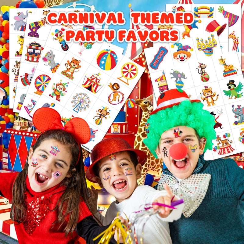 91TATTOOS 96PCS Carnival Circus Clown Pre-Cut Temporary Tattoos for Kids | Super Cute Themed Birthday Party Favors, Supplies, Decorations, Animal Fake Tattoo Stickers (Multiple) - Image 2